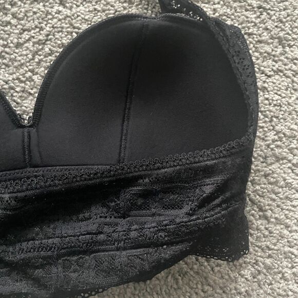 Aerie Wildflower Lace Padded Halter Bralette Sz Medium Black Sexy Boho Casual - Picture 3 of 5